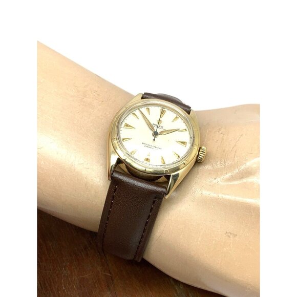 Rolex Oyster Precision Men's Watch Vintage Swiss Automatic 14k Gold Case 34mm - Picture 5 of 14